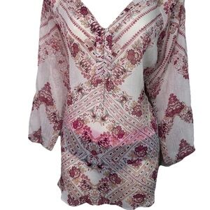 Women’s Maurice cream & Pink Sheer Quarter Sleeve Blouse